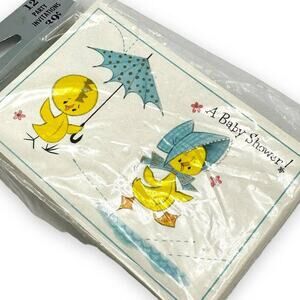 Vintage Ambassador BABY SHOWER Announcement Note Cards 8 Envelopes Duckies MCM